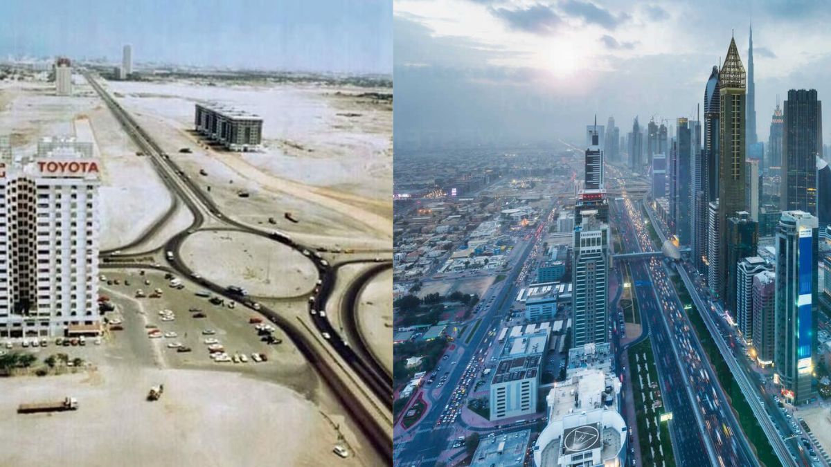 Contrast of old heritage area and modern skyline in Dubai