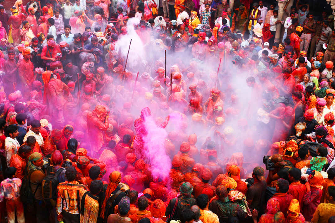 Traditional Holi ceremony at Dasaswamedh Ghat Varanasi