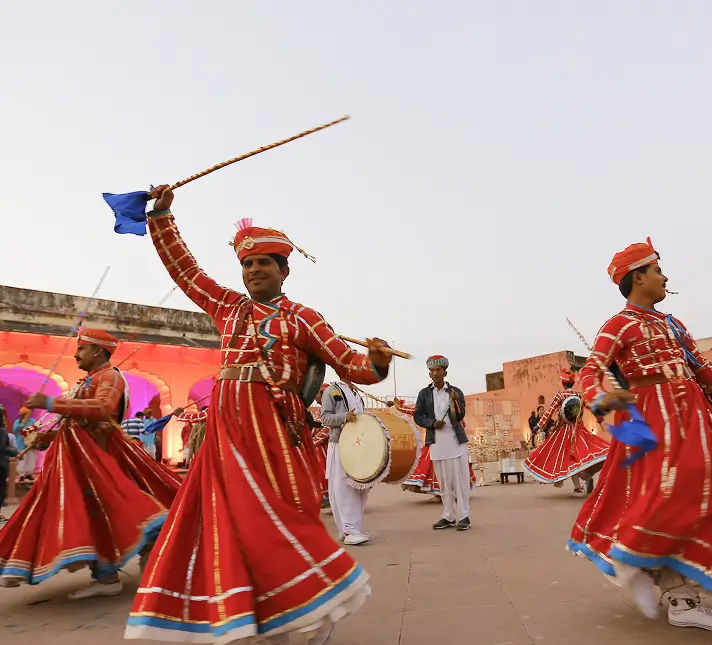 Traditional Gair dance performance during Holi in Jaipur