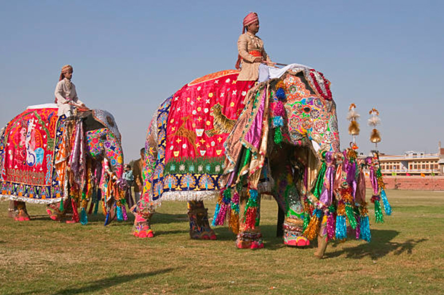 Royal elephant procession during Holi in Jaipur