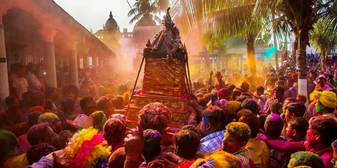 Dol Jatra celebration with Krishna idol in Odisha