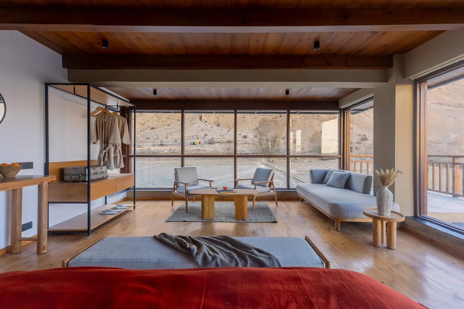 Heated common area inside a Spiti Valley homestay
