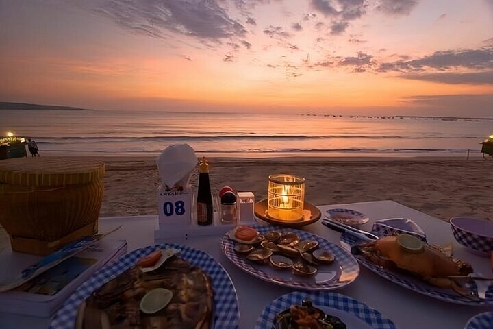 Romantic sunset dinner setup for honeymoon couples in Bali