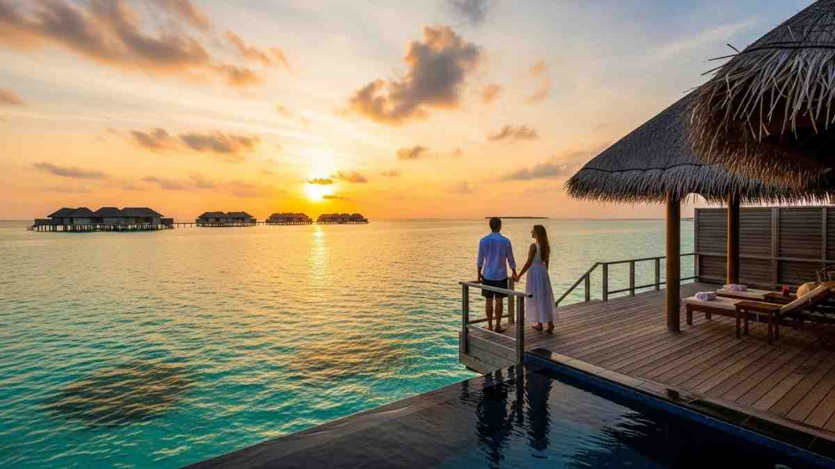 Romantic couple enjoying January honeymoon in India
