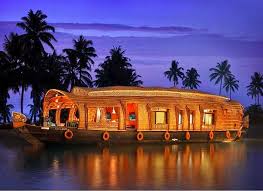 Evening lights reflecting from houseboats on Srinagar lake