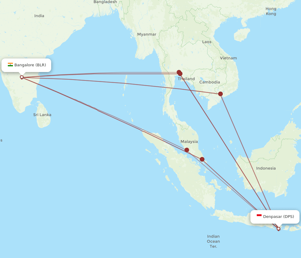 Flight route from India to Bali