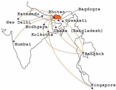 Flight route from Chennai to Bhutan