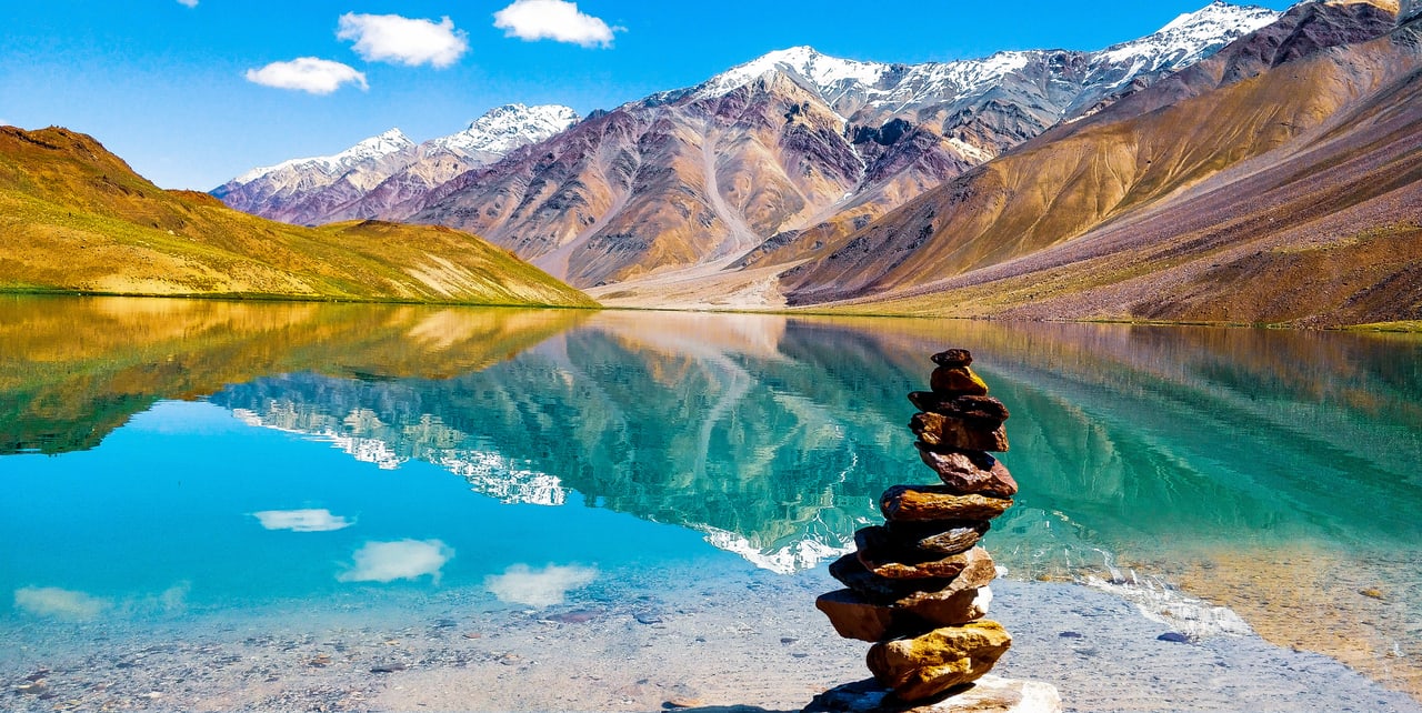 Stunning landscape of Spiti Valley with mountains and monasteries