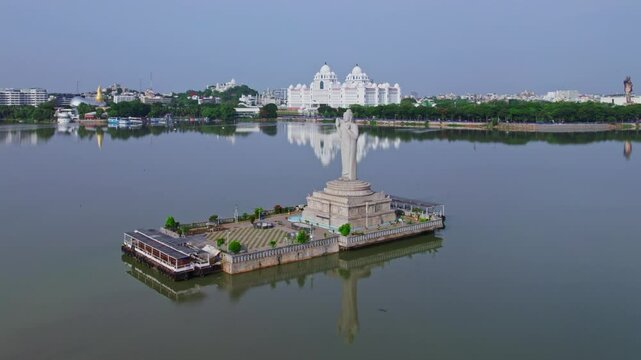 Aerial view of Hussain Sagar Lake Hyderabad