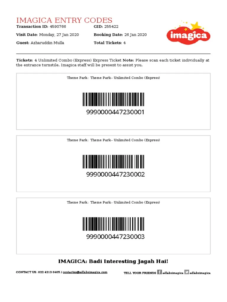 Imagicaa amusement park entry ticket