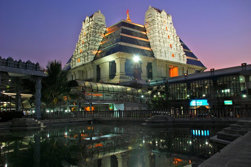 Evening view of illuminated temple