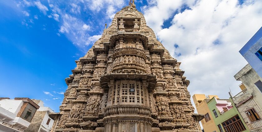 Intricate carvings and architectural details of Jagdish Temple