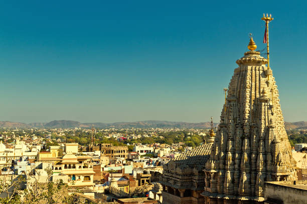 Jagdish Temple illuminated at sunset