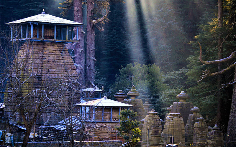 Sunset over Jageshwar temple complex