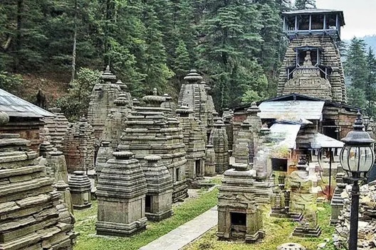 Jageshwar Dham temple complex overview with deodar forests
