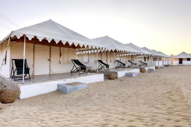 Luxury desert camping tents in Jaisalmer at night