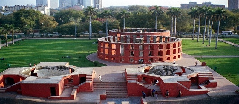 Architecture and design of Jantar Mantar Delhi showing stone structures