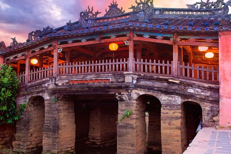 Detailed architecture of Japanese Covered Bridge showing traditional design