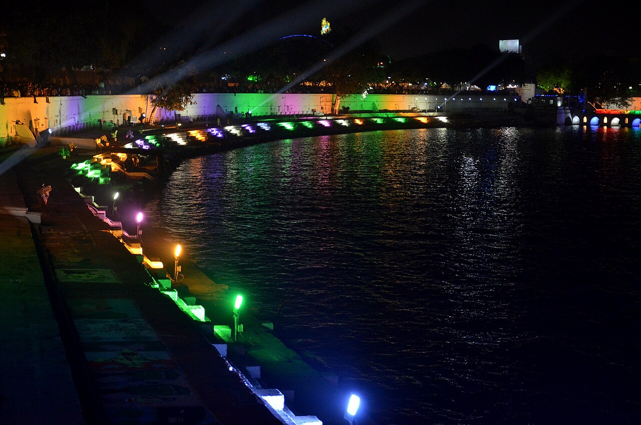 Kankaria Lake illuminated during carnival night