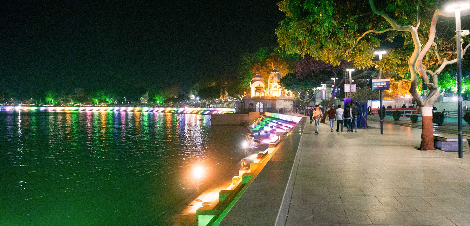 Beautiful evening view of Kankaria Lake with lights