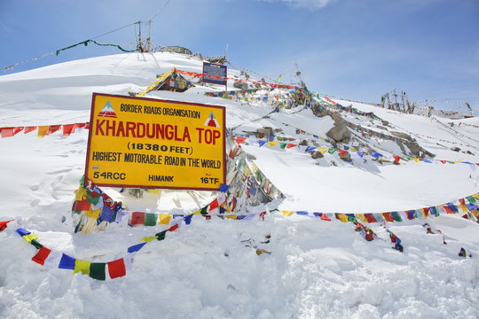 Khardung La Pass top section with mountain road