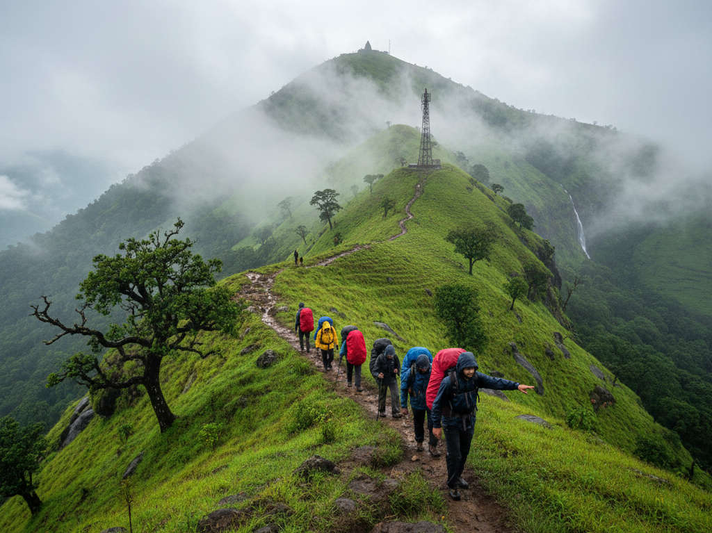 Descent path section on Kodachadri Trek route