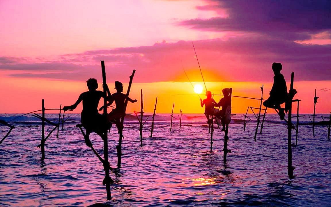 Stilt fishermen at Koggala Beach