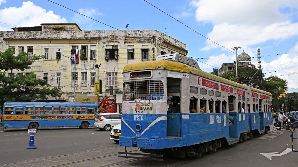 Classic tram and street movement in Kolkata