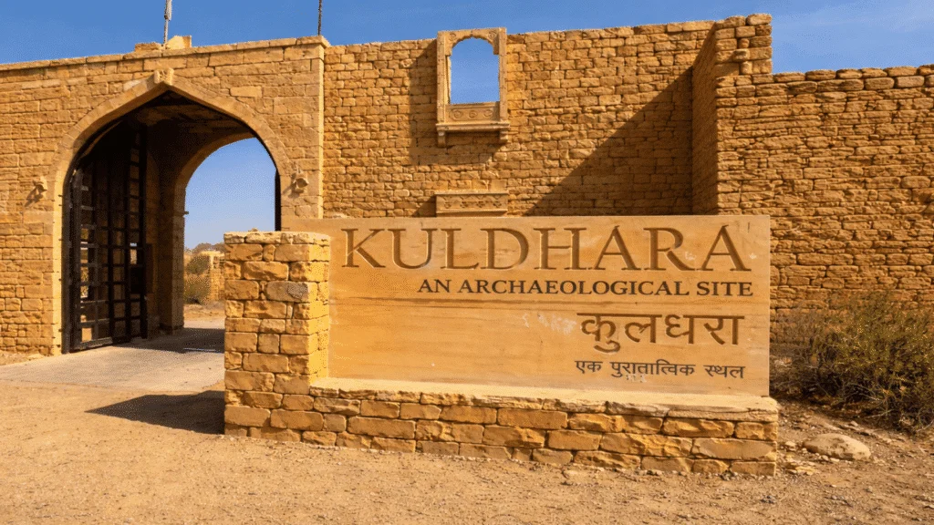 Sunset light across deserted lanes in Kuldhara ghost village