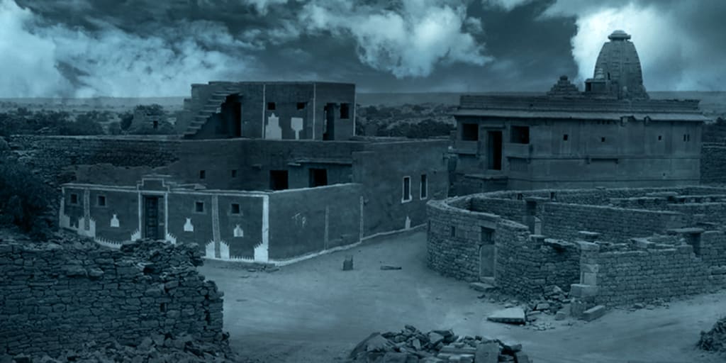 Twilight atmosphere over Kuldhara abandoned village ruins
