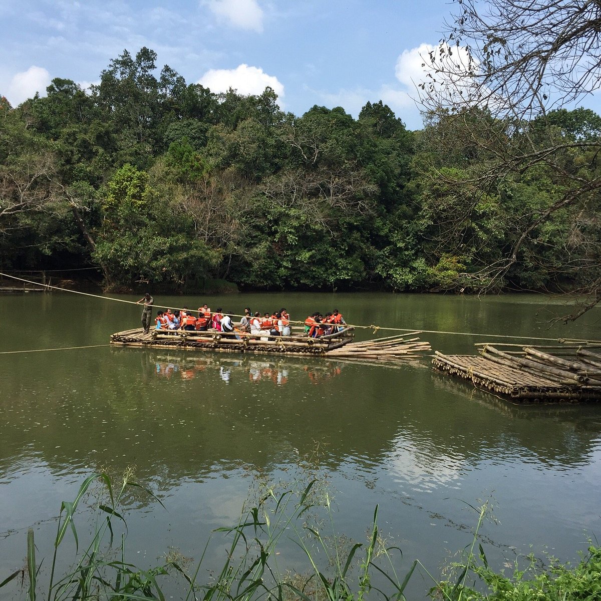 Kuruvadweep island landscape with river channels and forest in Wayanad