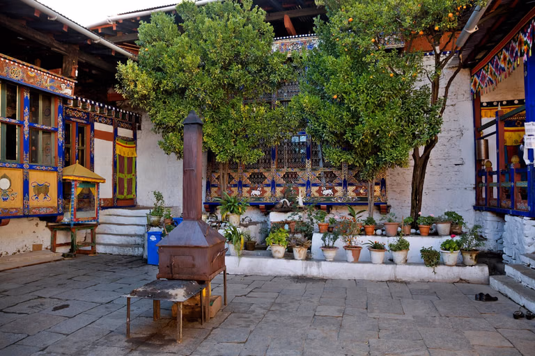 Prayer wheel courtyard at Kyichu Lhakhang Bhutan