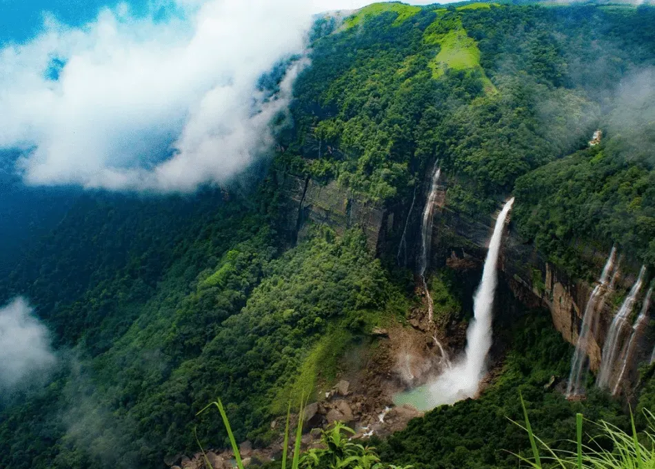 Trail leading to Kynrem Falls viewpoint in Meghalaya