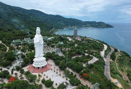 Sea and city panorama from Lady Buddha viewpoint in Da Nang