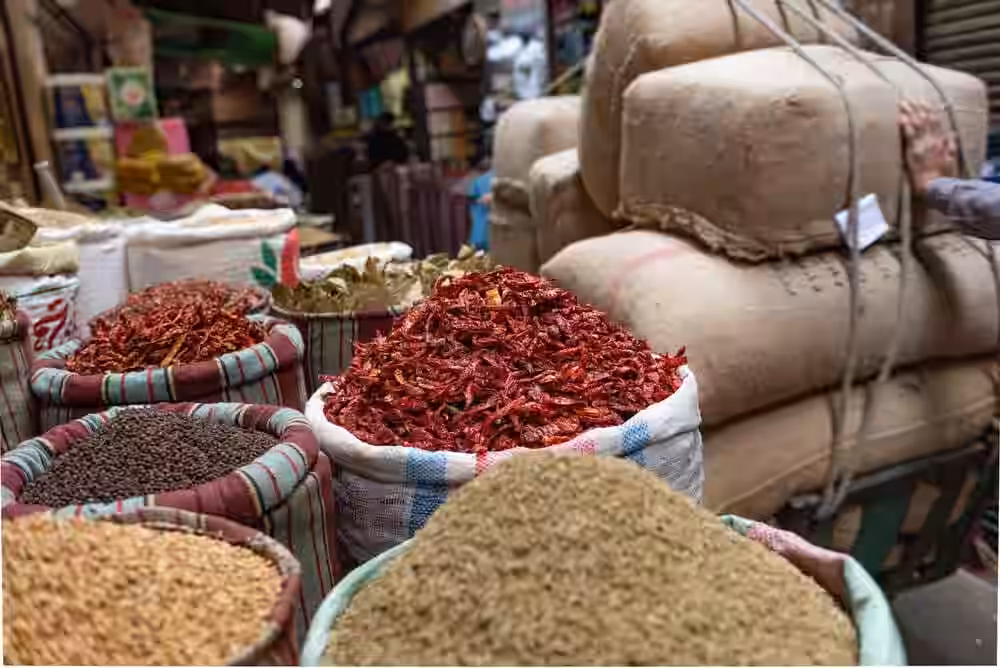 Spice and dry goods section inside Lal Bazaar Gangtok