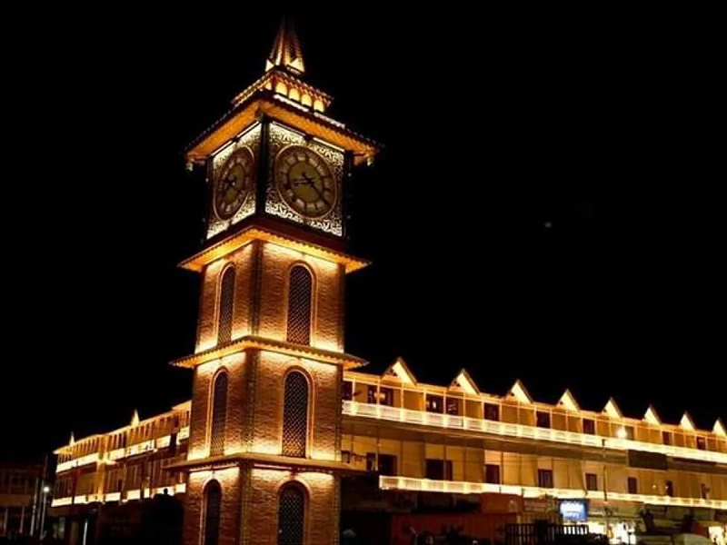 Lal Chowk clock tower view in evening with city lights