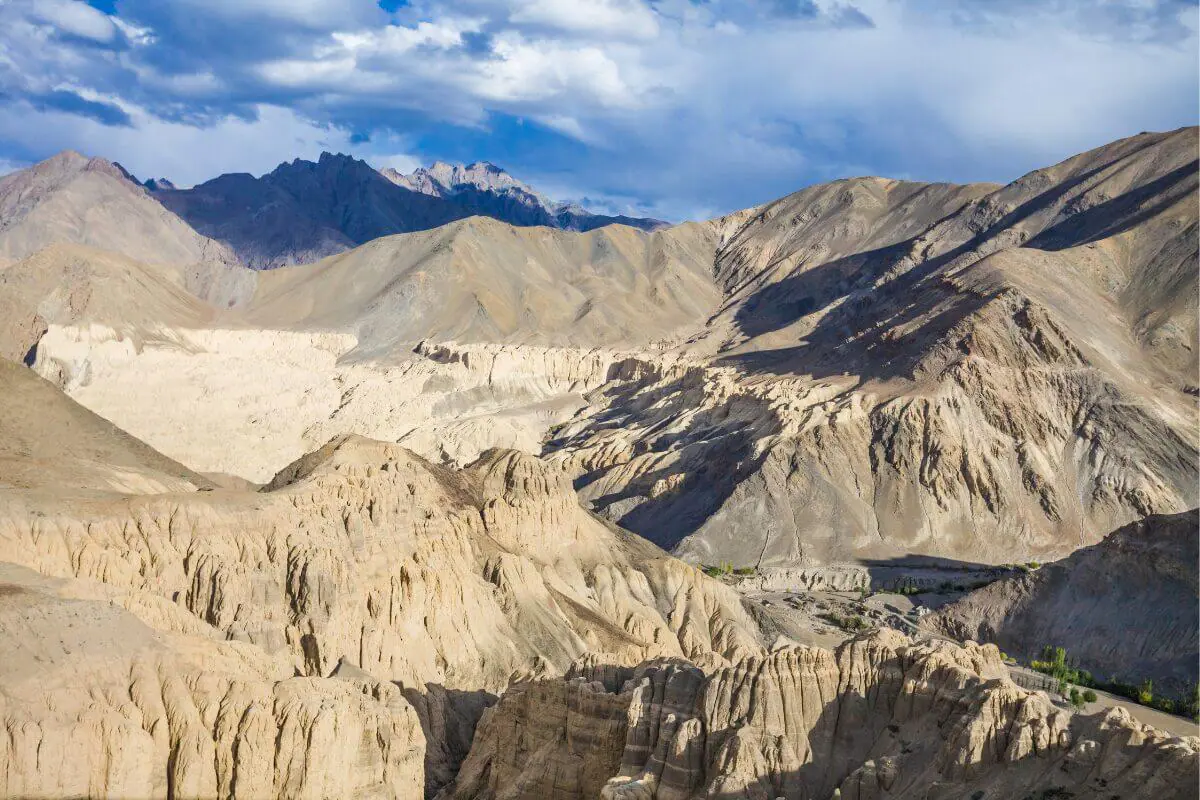 Layered moonland formations near Lamayuru