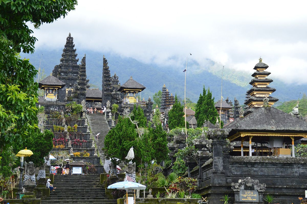 Traditional Balinese temple with offerings
