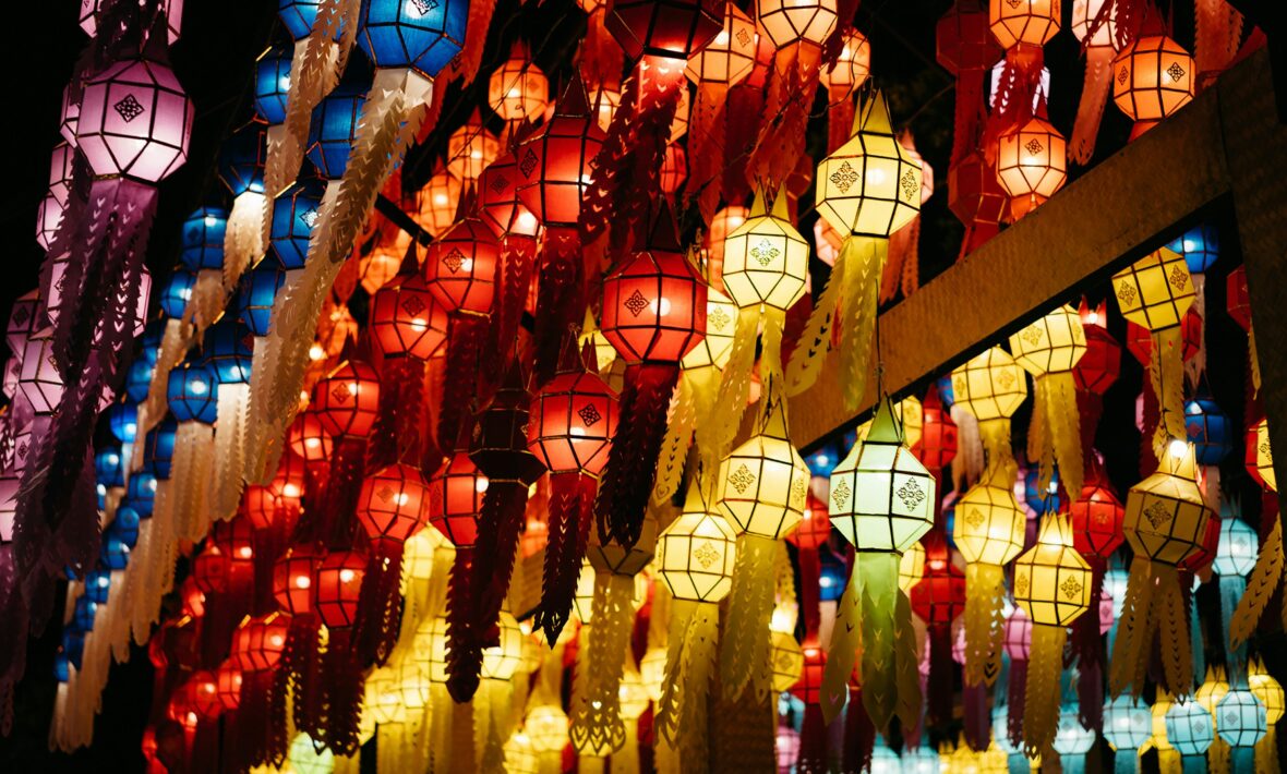 Temple lighting ceremony during lantern festival Chiang Mai