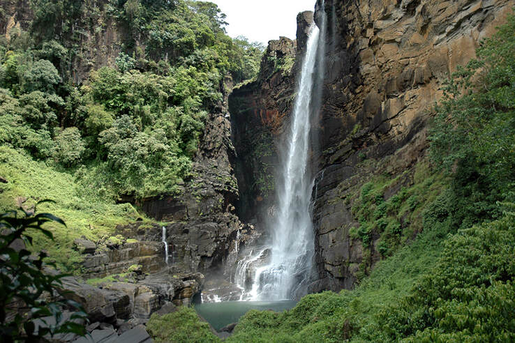 Panoramic viewpoint of Laxapana waterfall in Sri Lanka
