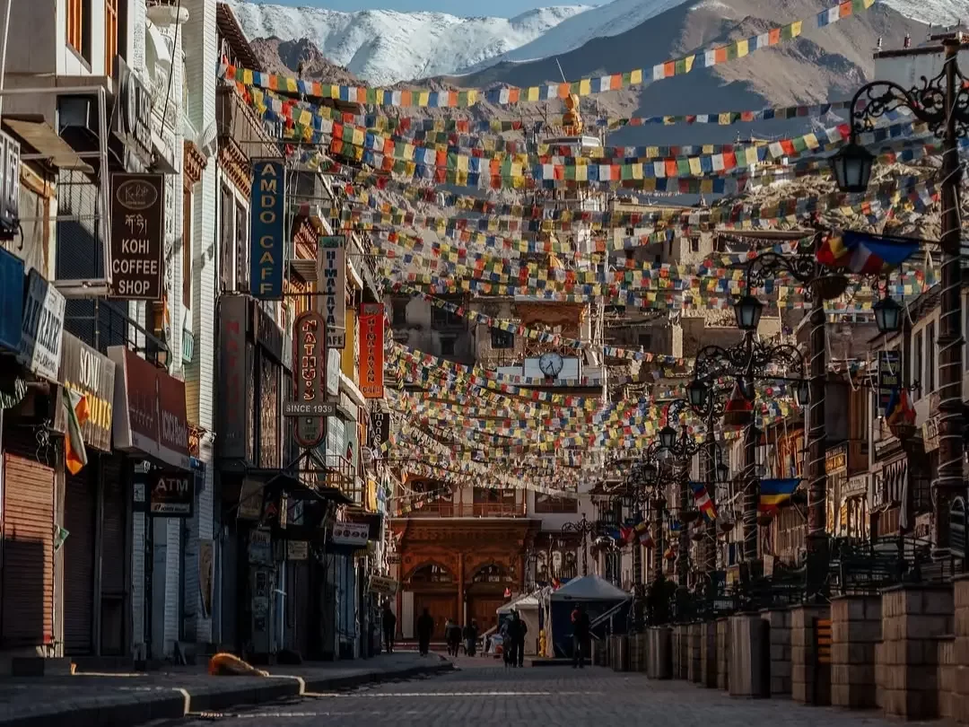Morning view of Leh city and surrounding mountains