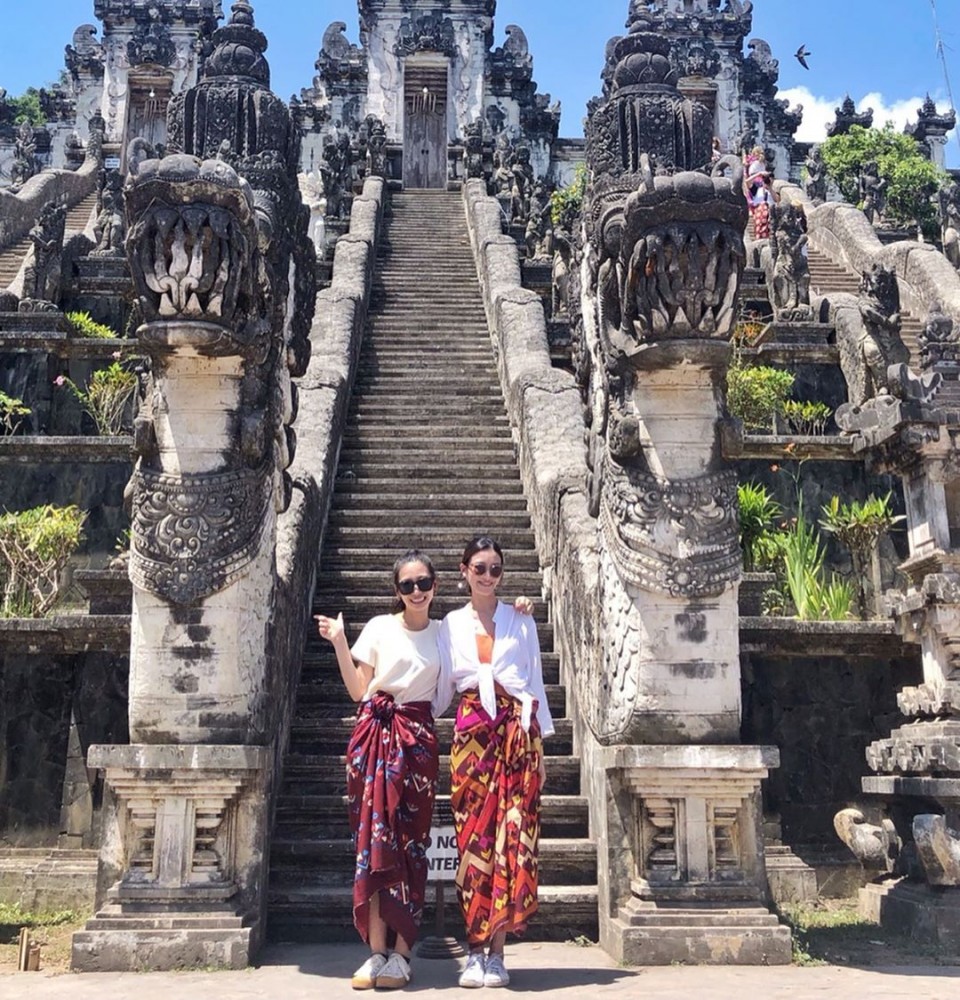 Visitors wearing proper sarong dress code at Lempuyang Temple