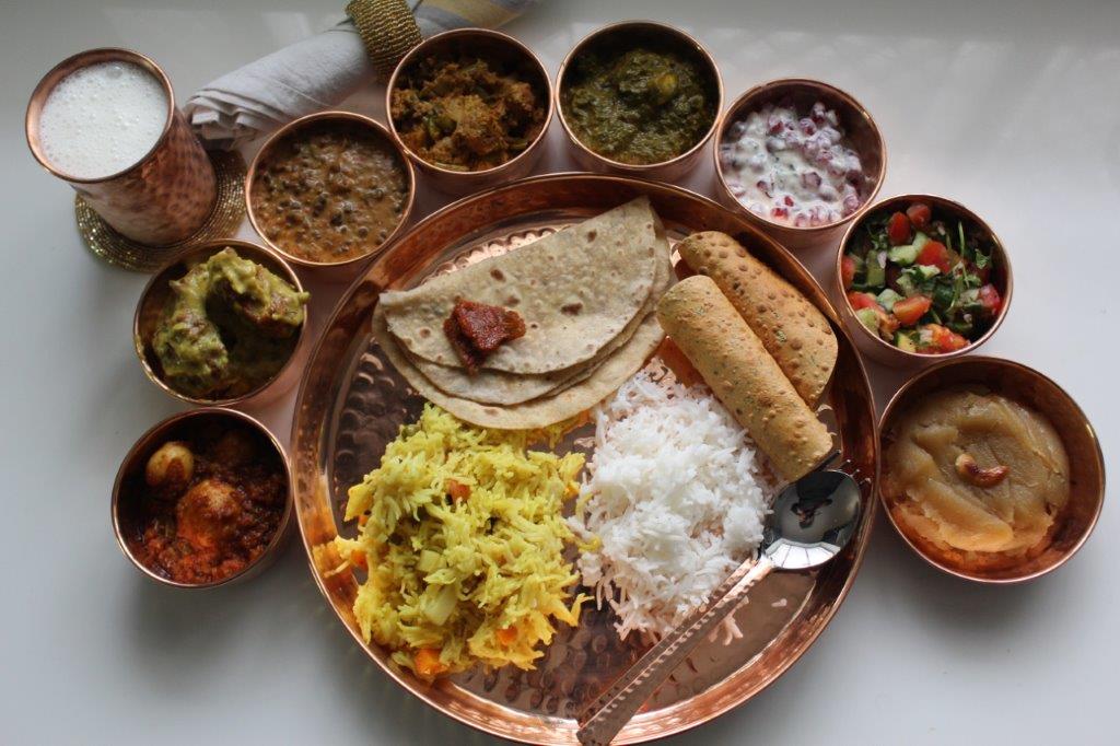 Punjabi thali with traditional dishes