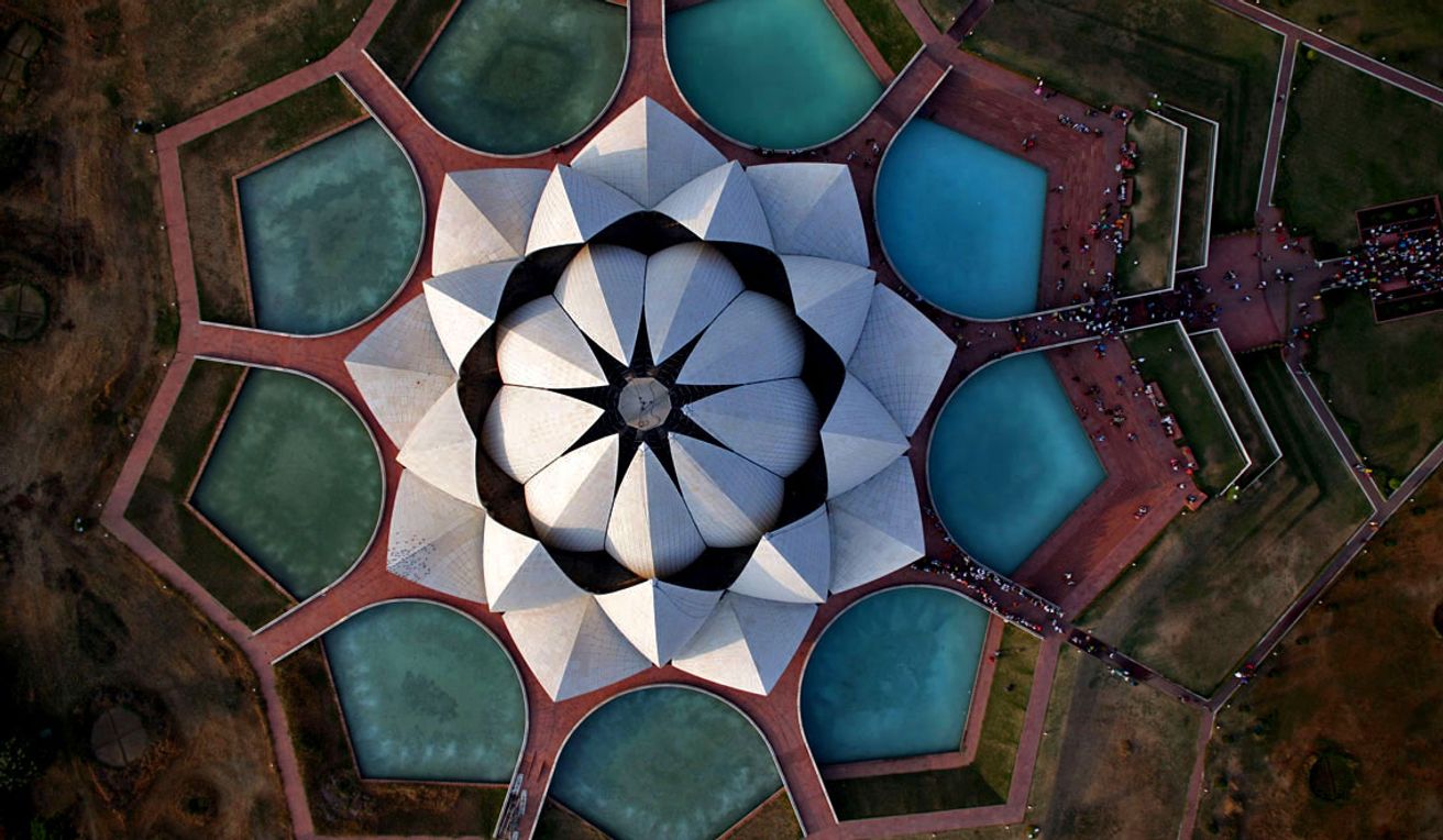 Lotus Temple architectural details showing marble petals