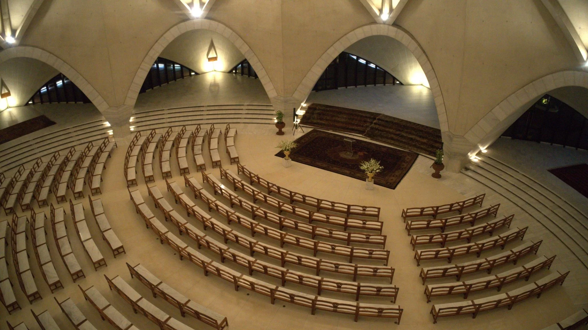 Inside the Lotus Temple meditation hall