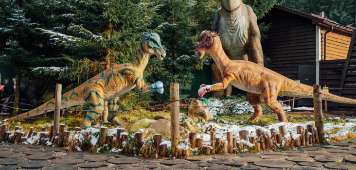 Life-size dinosaur models at Lucknow Jurassic Park