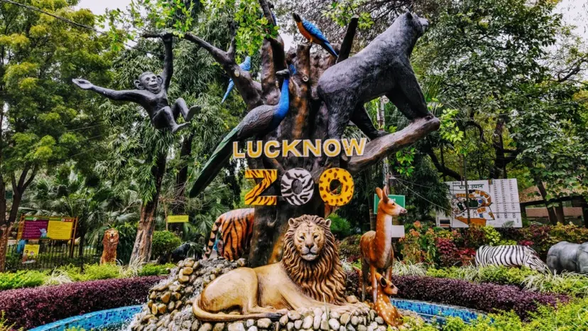 Family visiting Lucknow zoo and Jurassic Park area