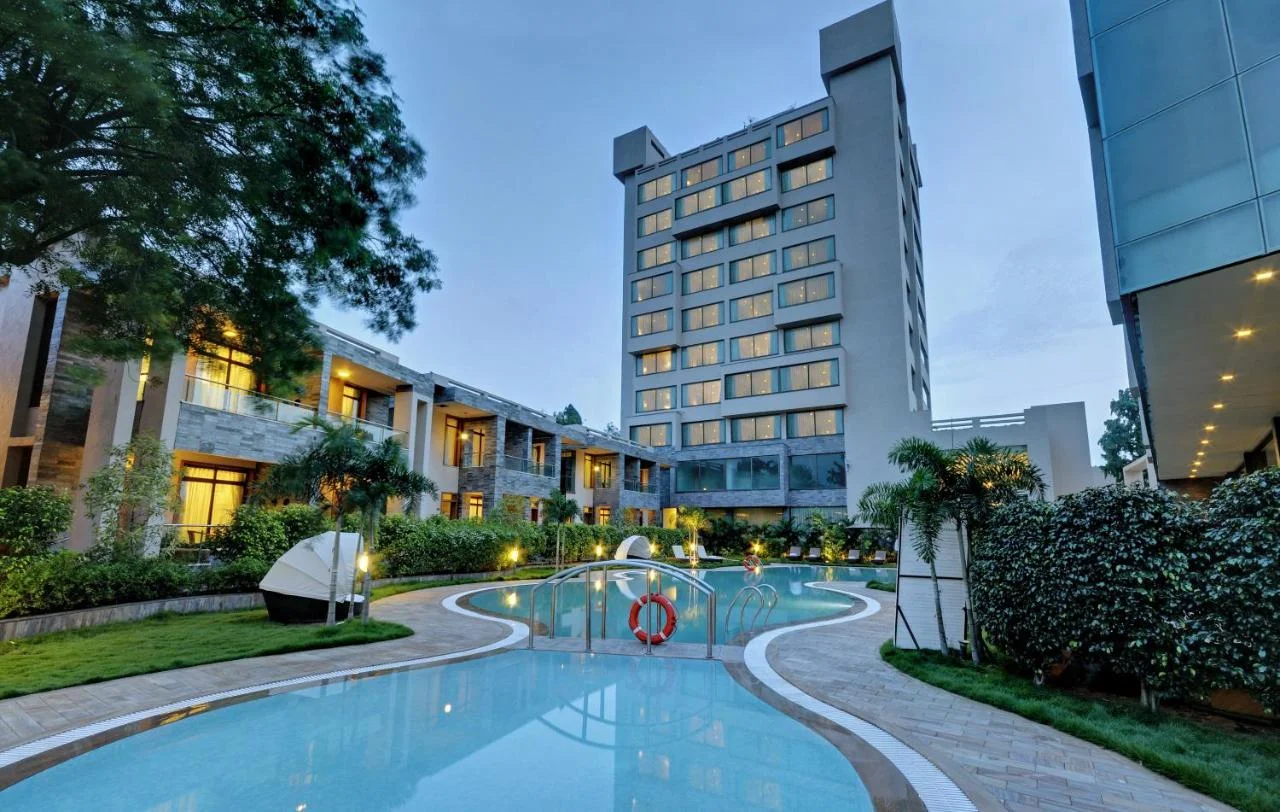 Luxury resort pool and wellness area near Ahmedabad