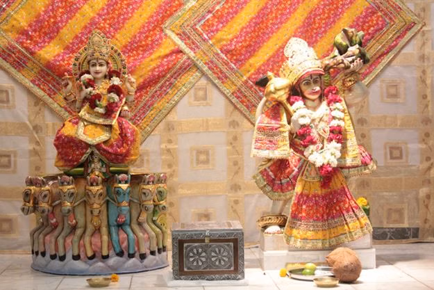 Temple interior details at Manav Mandir Ahmedabad