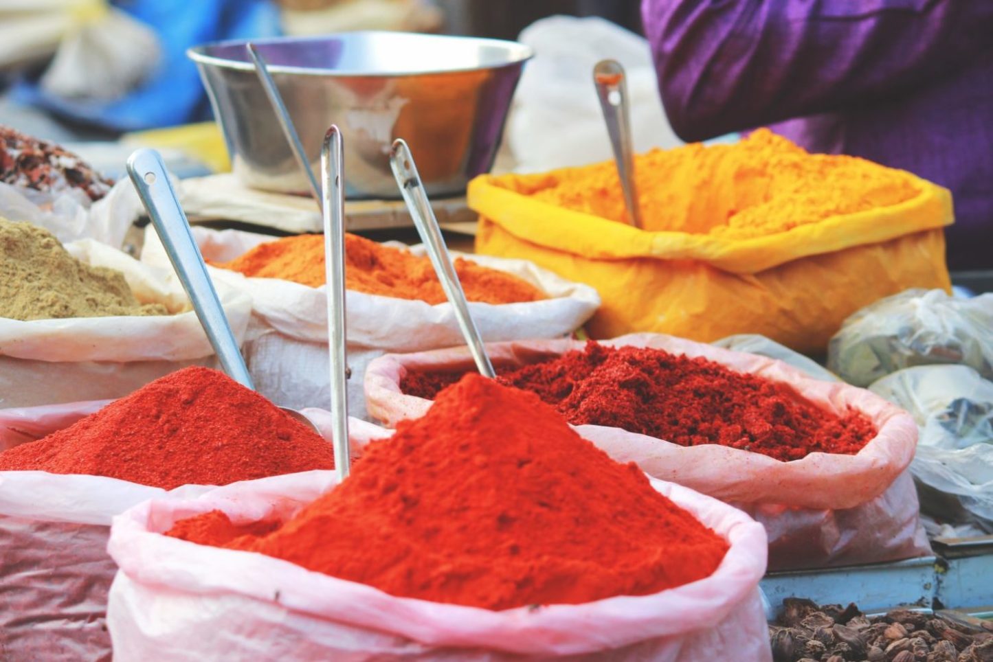 Spice and dry goods section inside Mapusa Friday Market